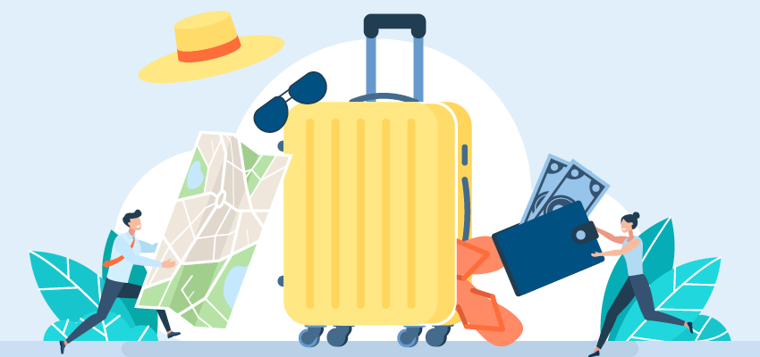 An illustration of a suitcase overly stuffed for a trip